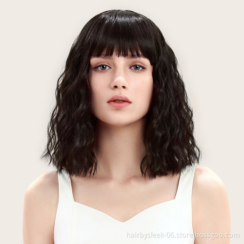 Wholesale fiber wig synthetic hair water Weave Machine Made Wigs High Quality Synthetic Hair for women With Bangs